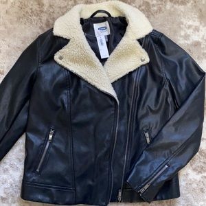Old Navy Black Fur Lined Leather Jacket